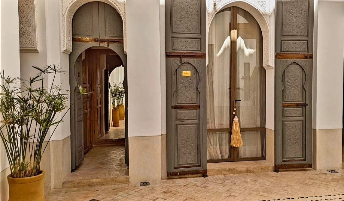 Hand-Carved Antique Moroccan Wooden Double Door | Traditional Geometric Islamic Architecture & Wall Panel Decor (104x49)