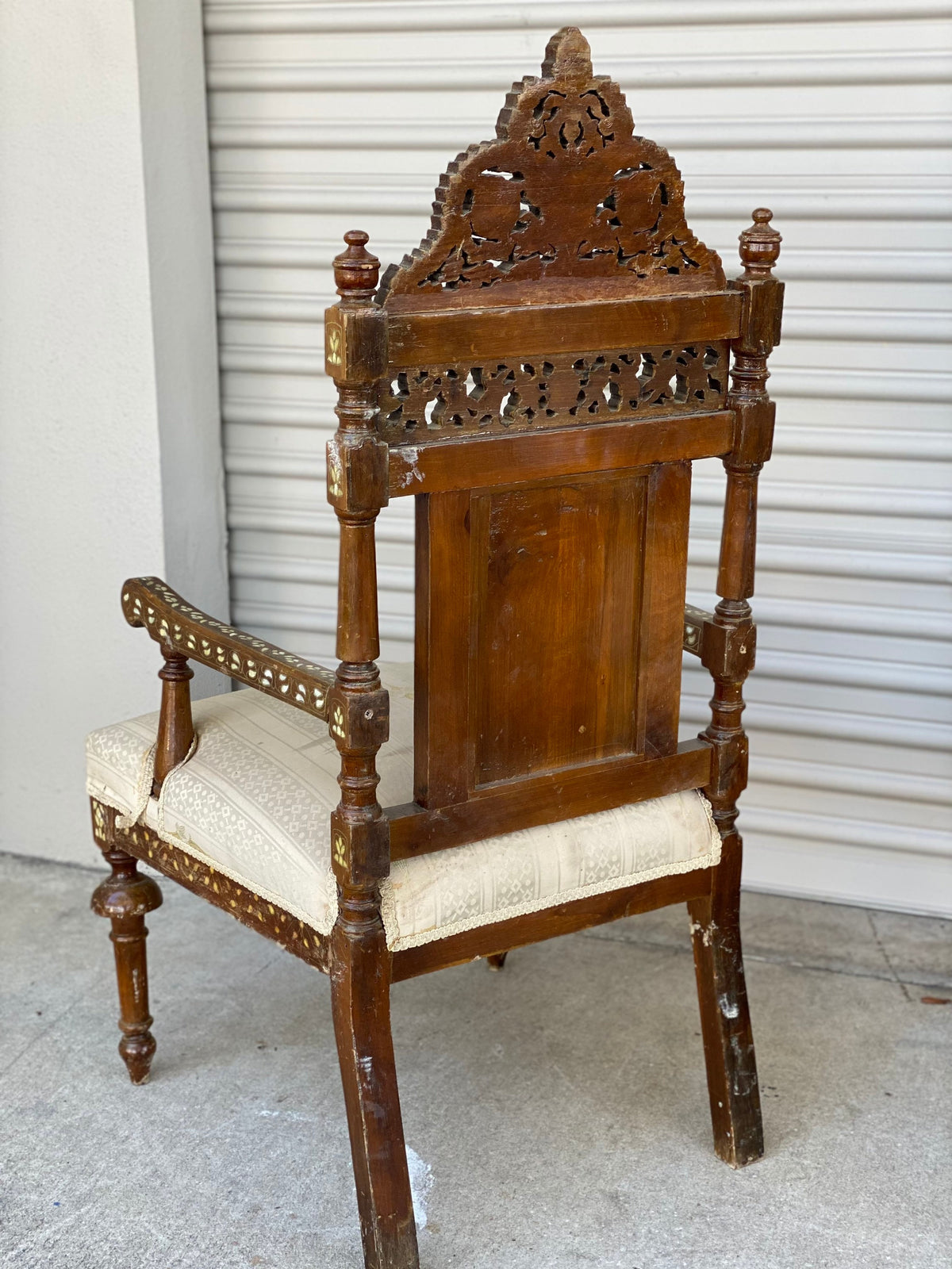 Antique Syrian Mother of Pearl Inlay Chairs with Tables, Ottoman Furniture