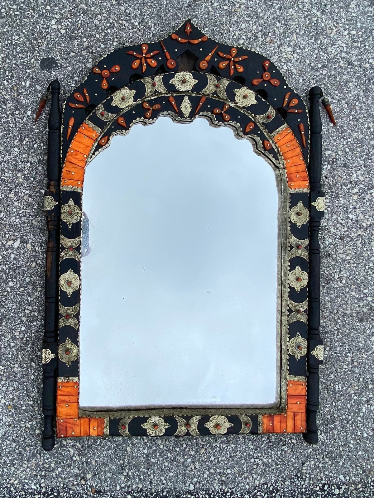 Handmade Moroccan Inlay Bone Mirror: Moorish Arch Design, 42" x 26"