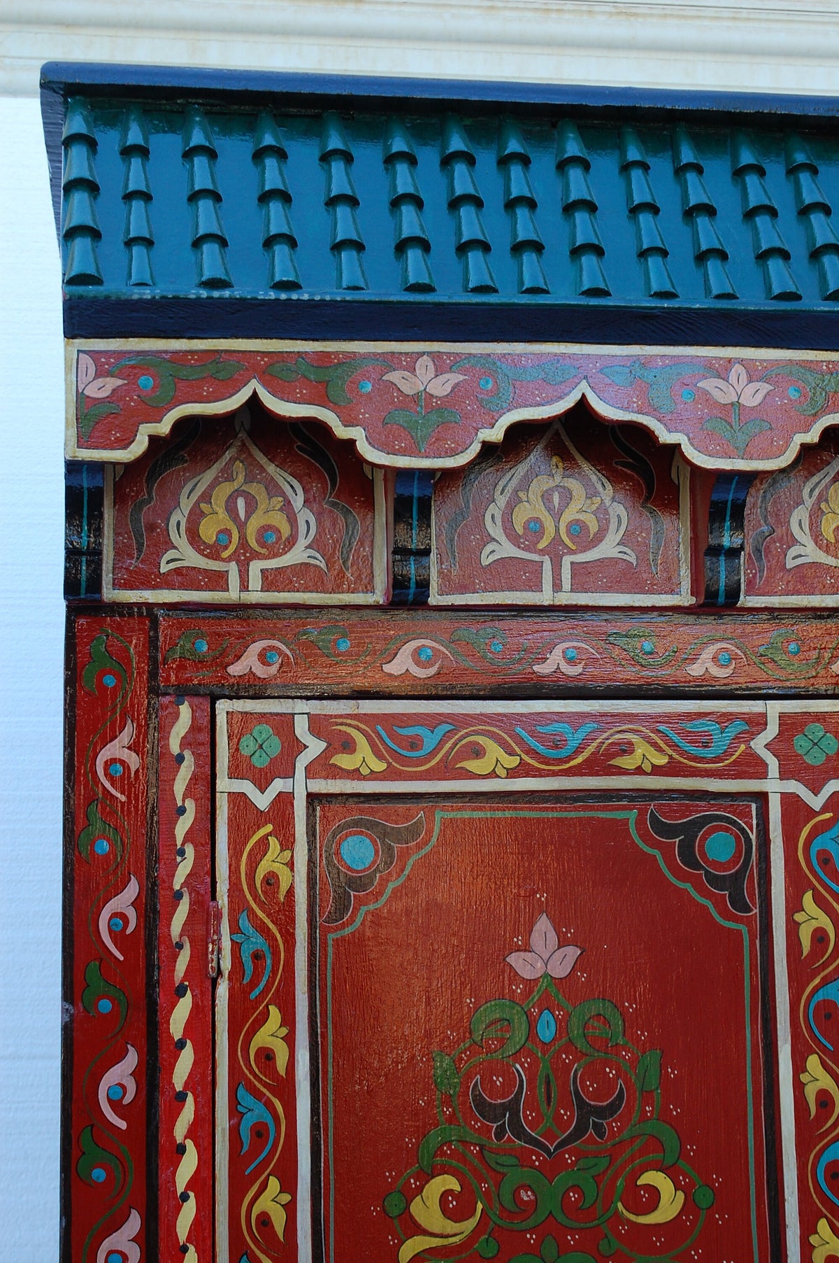 Vintage Hand-Painted Moroccan Armoire, Moorish Red Bedroom Furniture