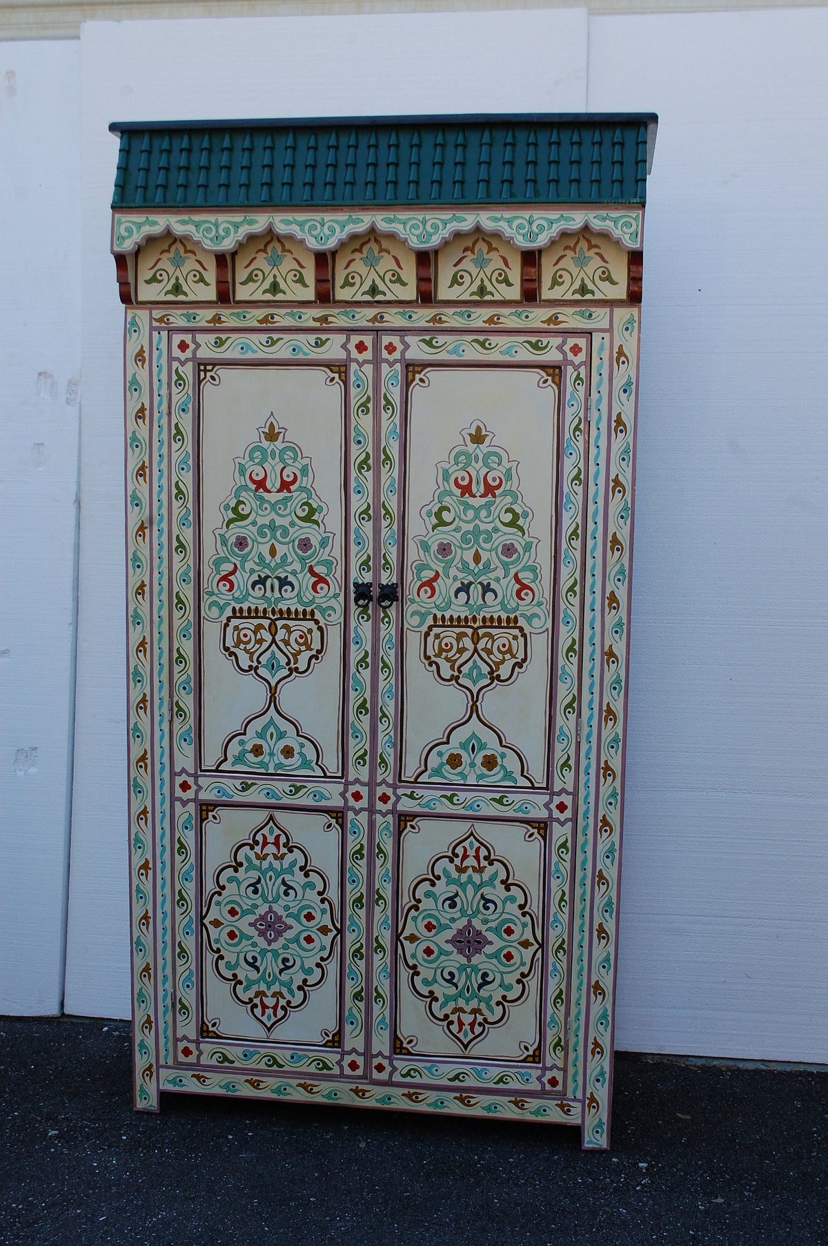Vintage Hand-Painted Moroccan Armoire, Moorish Style, Bedroom Furniture