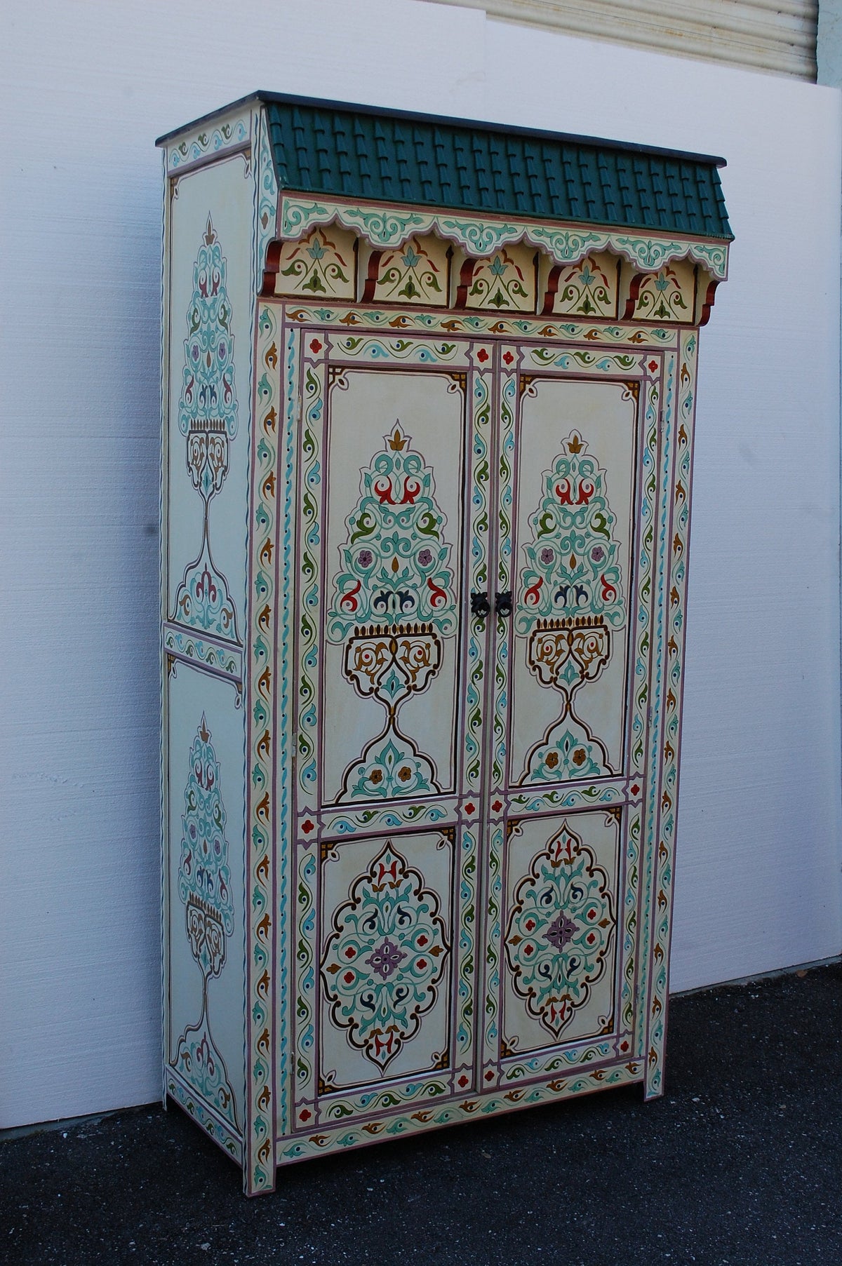 Vintage Hand-Painted Moroccan Armoire, Moorish Style, Bedroom Furniture