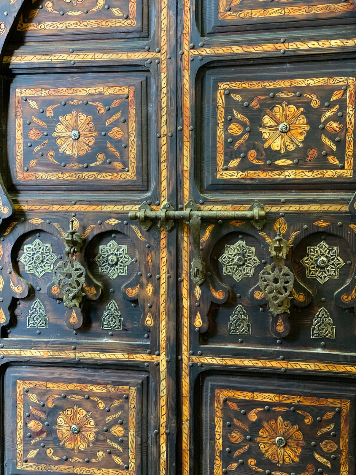 Antique Moroccan Inlay Bone Double Door, Palace Decor