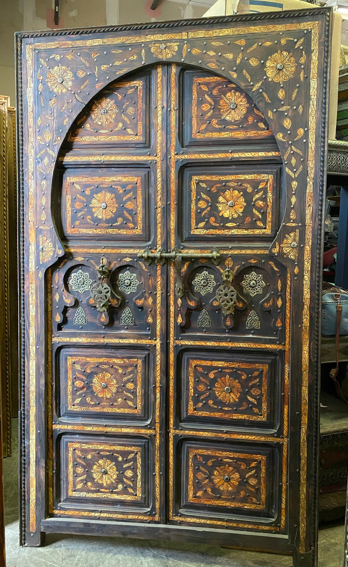 Antique Moroccan Inlay Bone Double Door, Palace Decor
