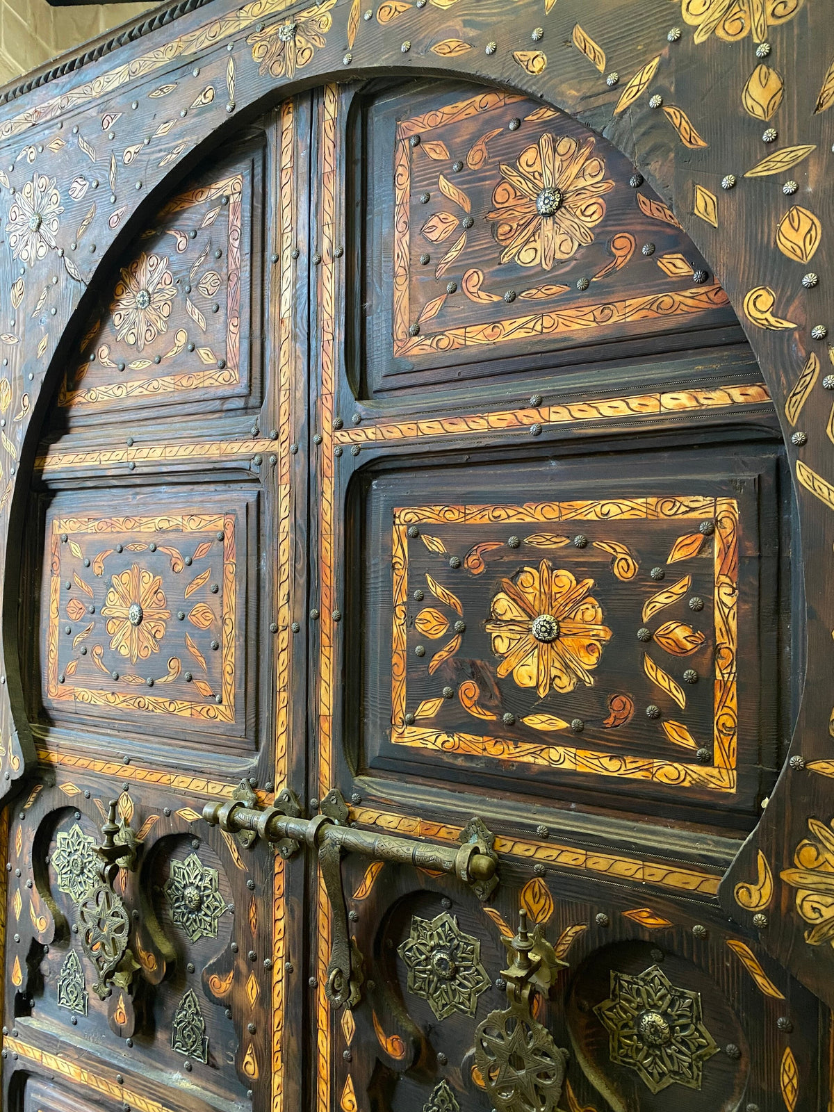 Antique Moroccan Inlay Bone Double Door, Palace Decor