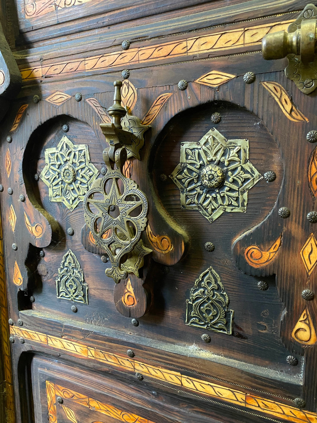 Antique Moroccan Inlay Bone Double Door, Palace Decor