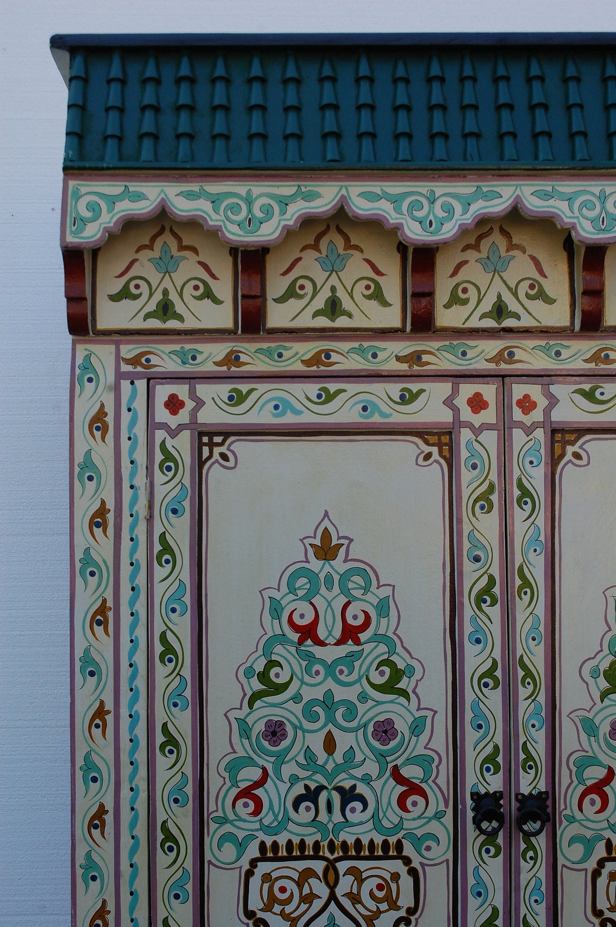 Vintage Hand-Painted Moroccan Armoire, Moorish Style, Bedroom Furniture