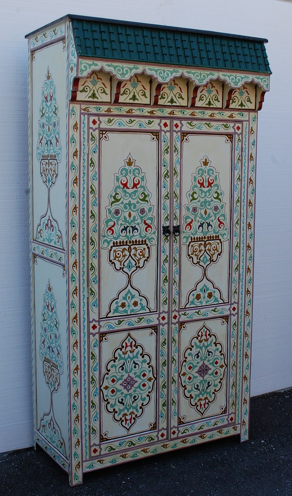 Vintage Hand-Painted Moroccan Armoire, Moorish Style, Bedroom Furniture