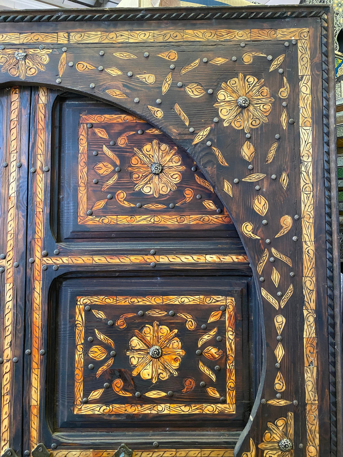 Antique Moroccan Inlay Bone Double Door, Palace Decor