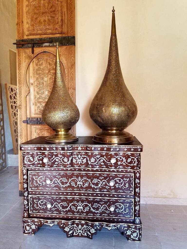 Vintage Syrian Mother of Pearl Inlaid Dresser, Moroccan Bedroom Cabinet