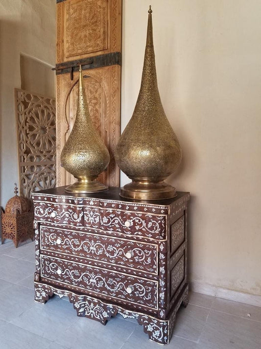Vintage Syrian Mother of Pearl Inlaid Dresser, Moroccan Bedroom Cabinet