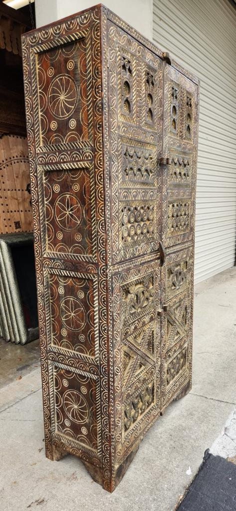 Rustic carved wood wardrobe : Vintage Carved Wooden armoire, Handcrafted statement furniture