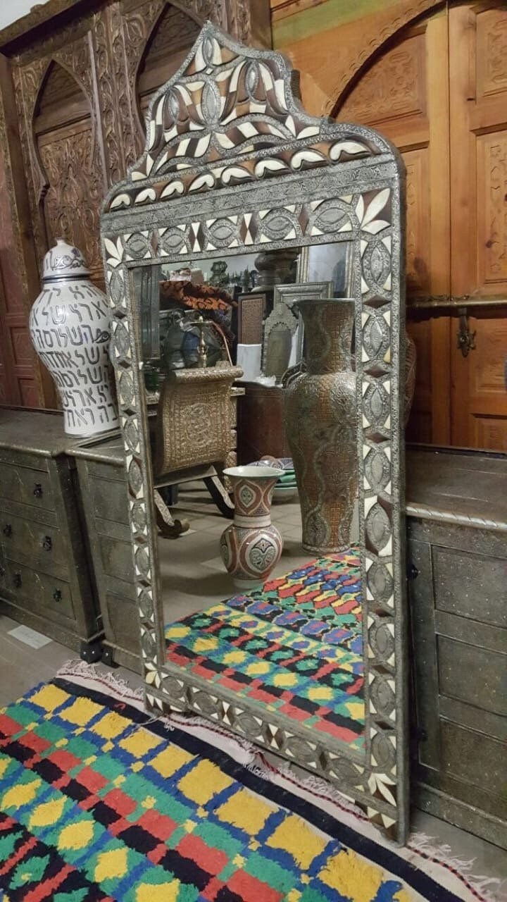 Handmade Moroccan Inlay Bone Mirror, Moorish Arches Design