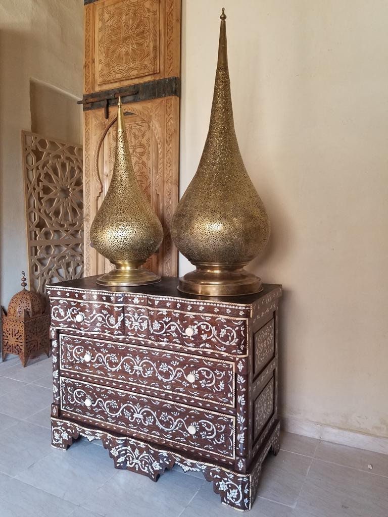 Vintage Syrian Mother of Pearl Inlaid Dresser, Moroccan Bedroom Cabinet