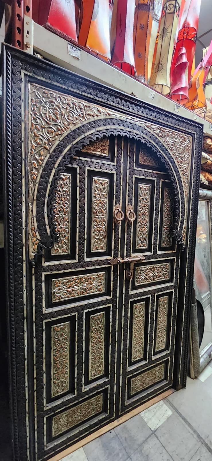 Vintage Middle Eastern Door: Camel Bone & Silver Inlaid Cedar, Palace Style