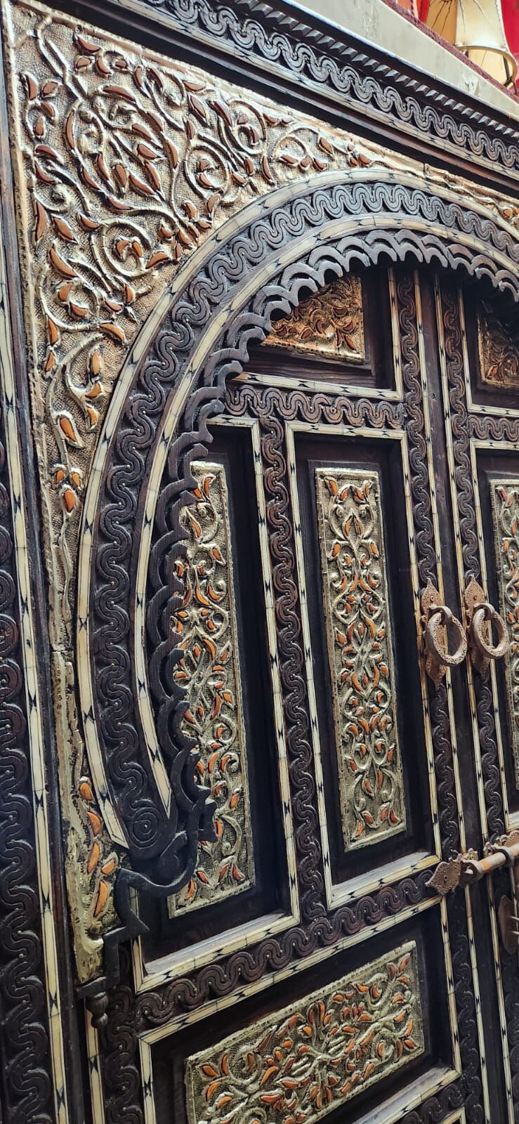 Vintage Middle Eastern Door: Camel Bone & Silver Inlaid Cedar, Palace Style