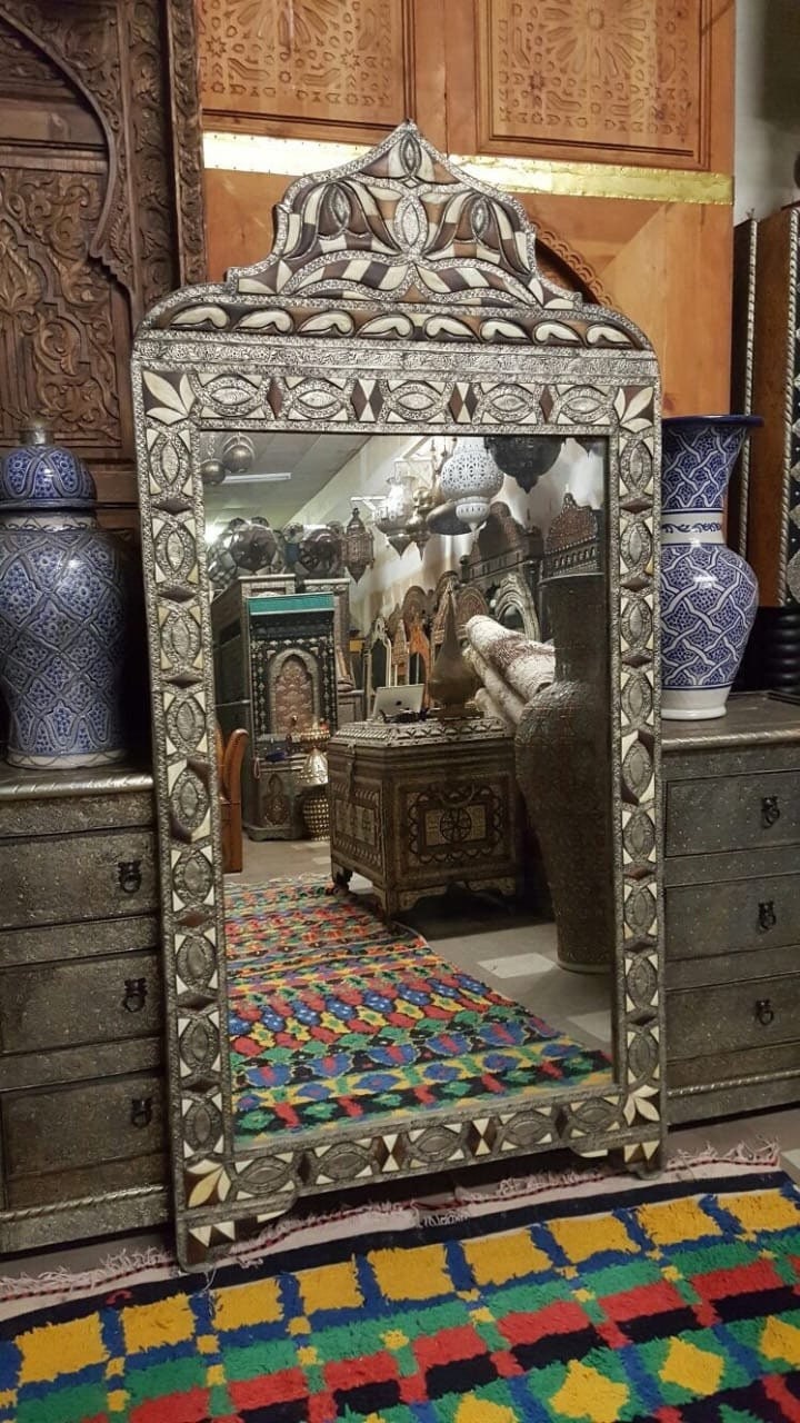 Handmade Moroccan Inlay Bone Mirror, Moorish Arches Design