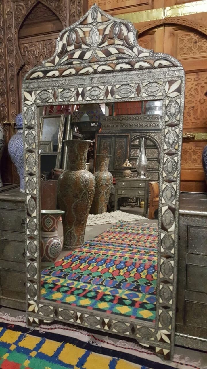 Handmade Moroccan Inlay Bone Mirror, Moorish Arches Design