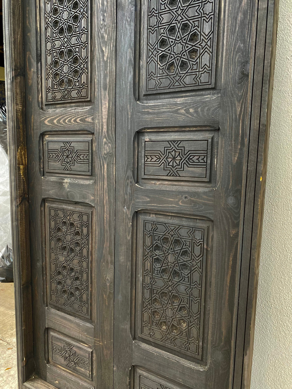 Handmade Moorish Carved Wooden Double Door, Andalusian Style (81" x 38")