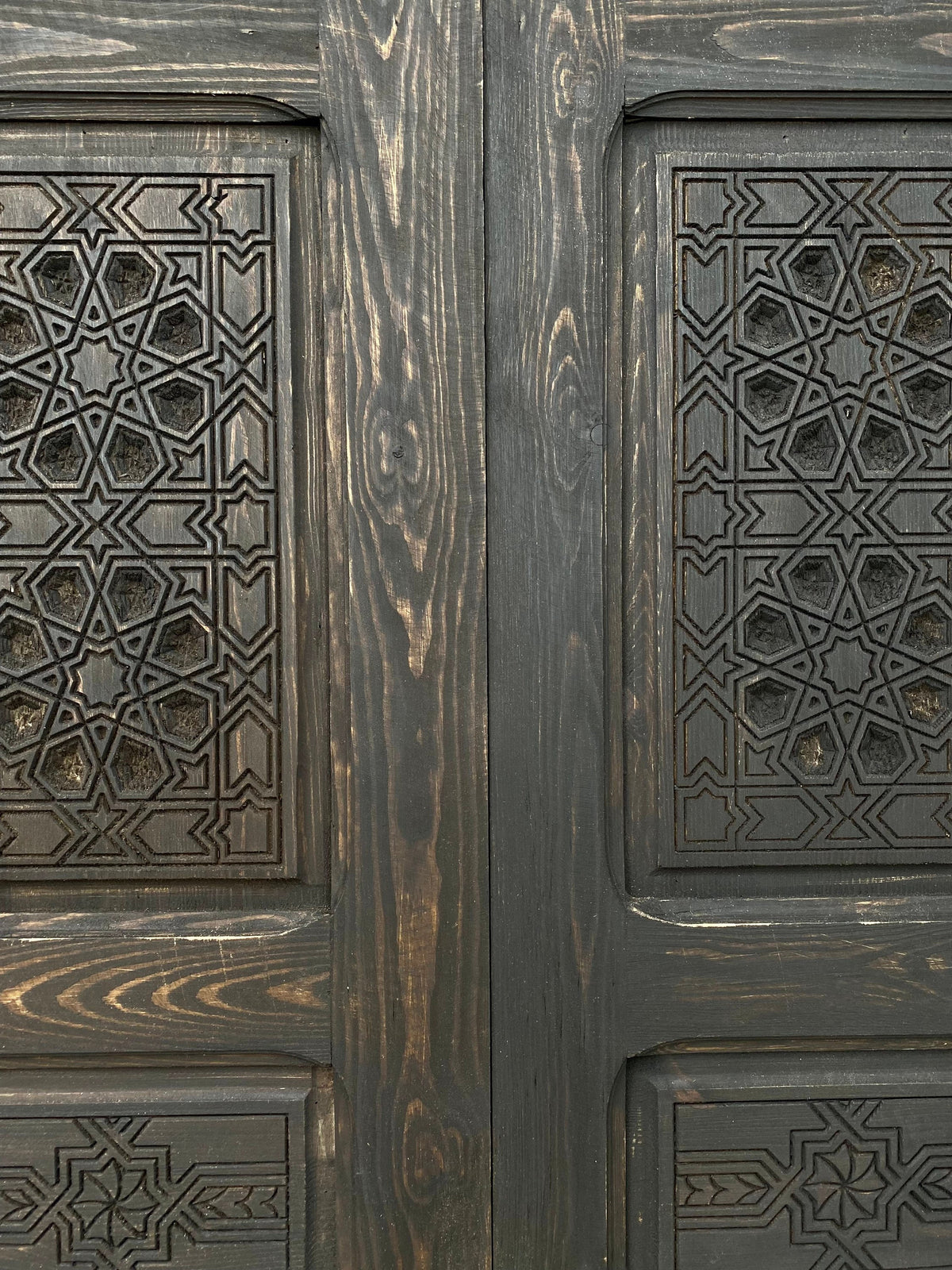Handmade Moorish Carved Wooden Double Door, Andalusian Style (81" x 38")