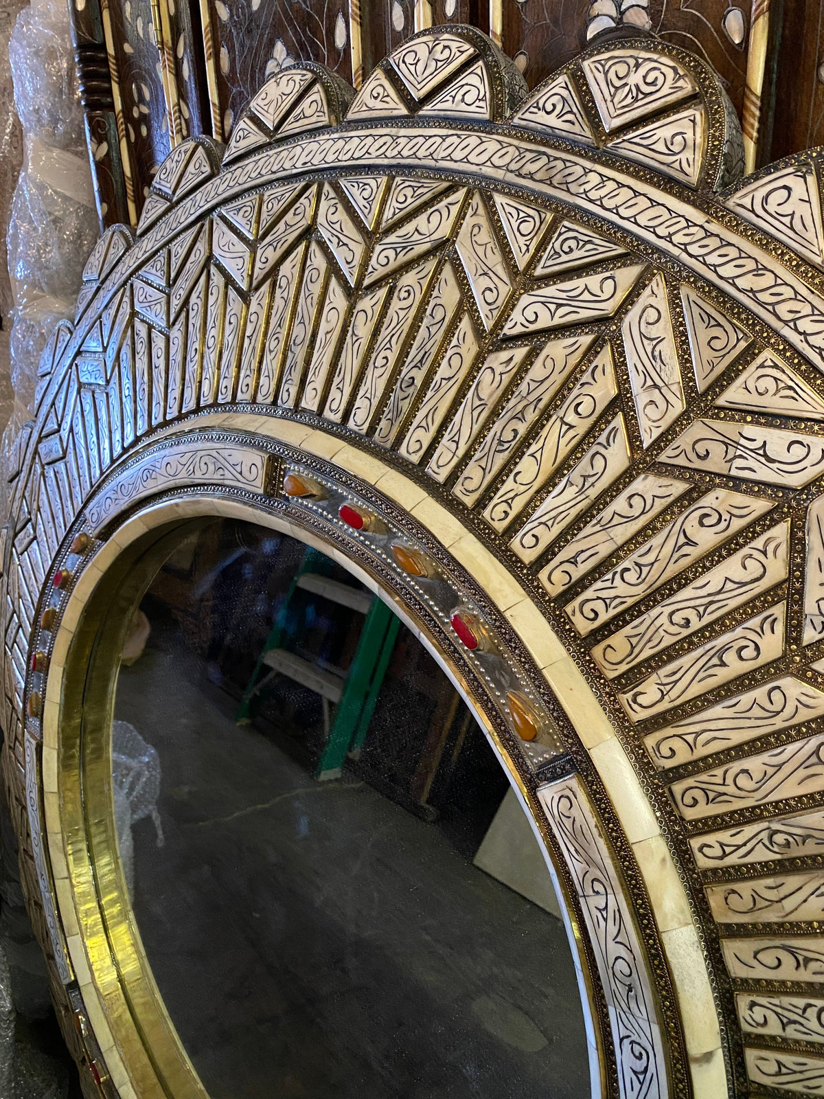 Handmade Moroccan Mirror: White Camel Bone Inlay, Middle Eastern Decor