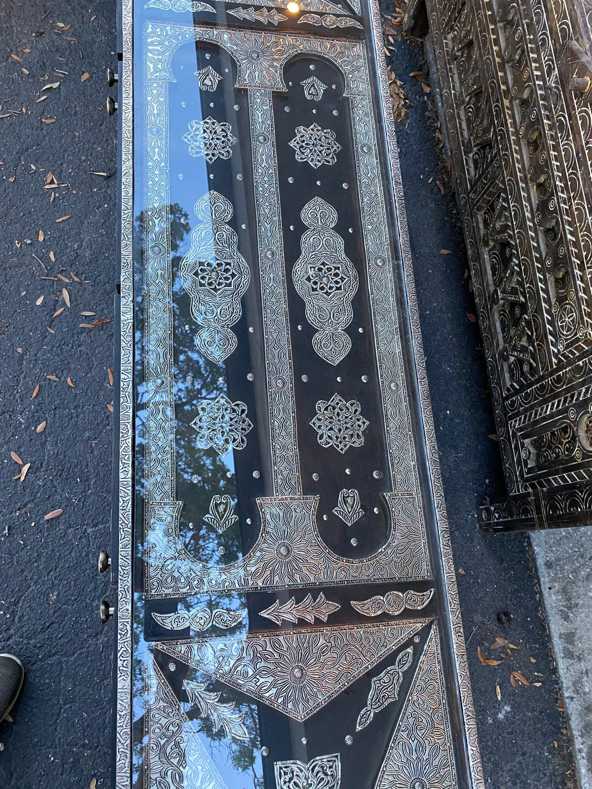 Handmade Moroccan Silver Metal Cabinet, Solid Wood Buffet Furniture