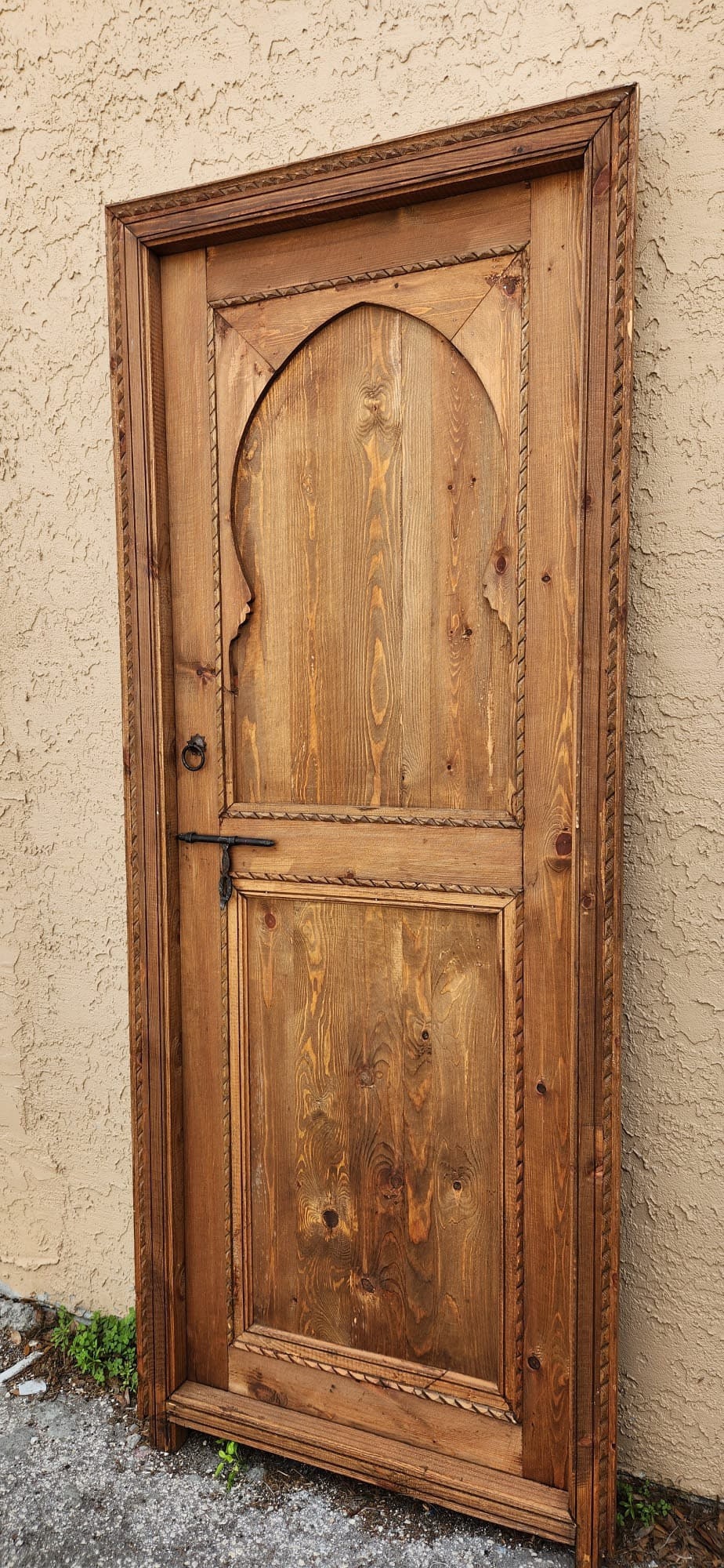Handmade Moroccan Cedar Riad Door: Arched Architectural Interior Piece