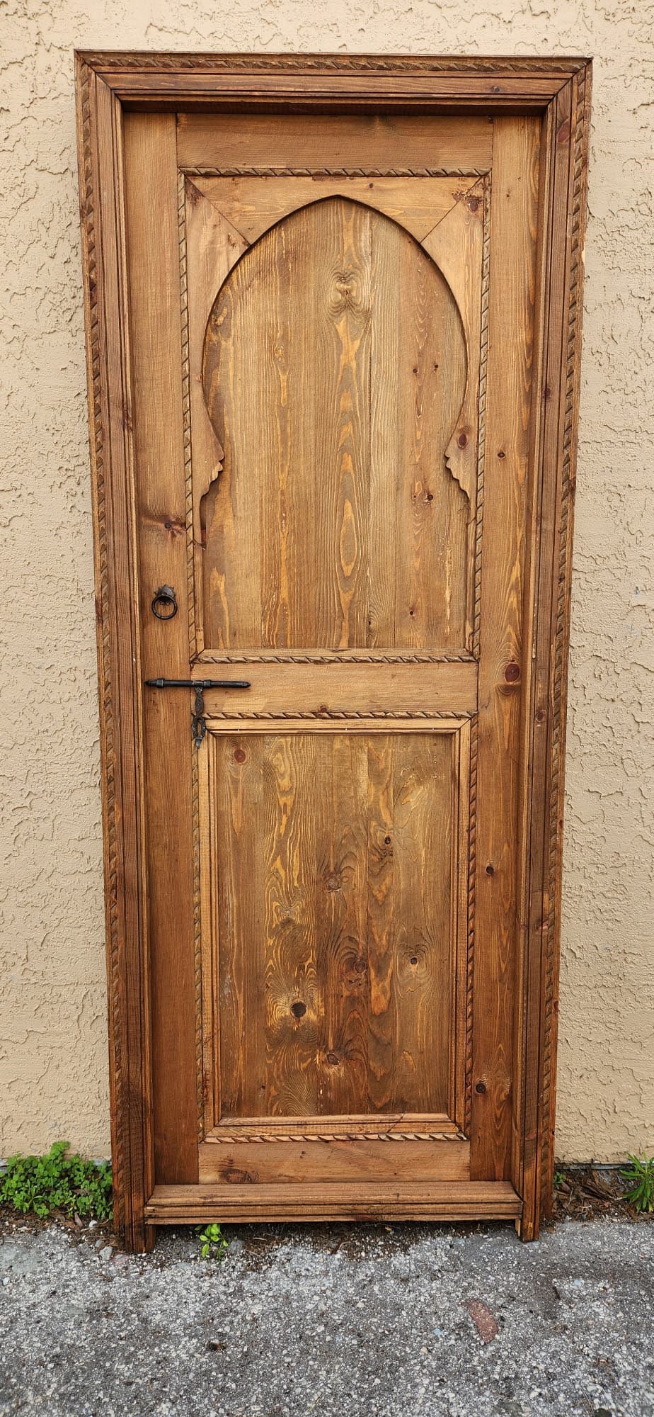 Handmade Moroccan Cedar Riad Door: Arched Architectural Interior Piece