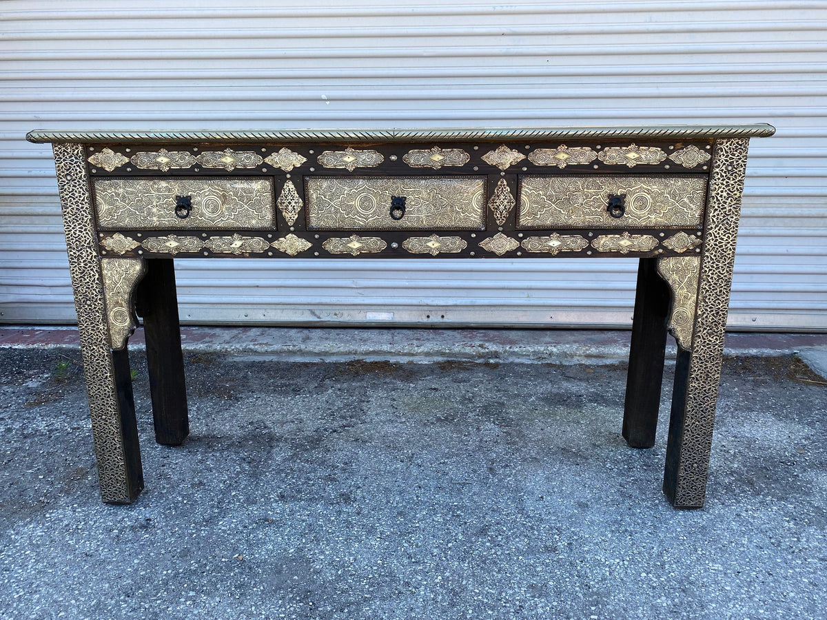 Handmade Moroccan Silver Console Cabinet, Moorish Dresser with Drawers
