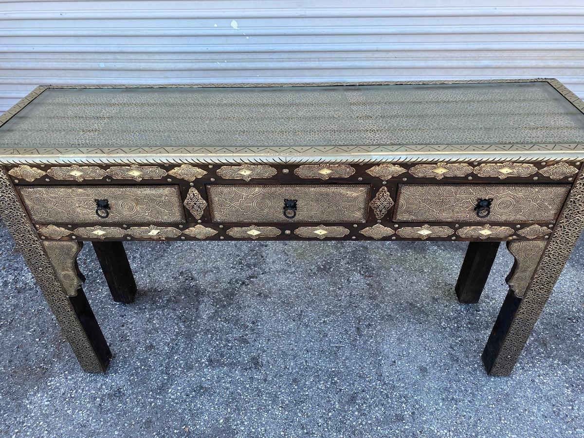 Handmade Moroccan Silver Console Cabinet, Moorish Dresser with Drawers