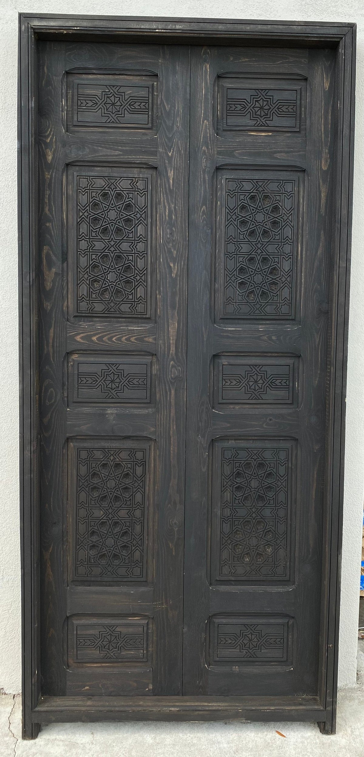Handmade Moorish Carved Wooden Double Door, Andalusian Style (81" x 38")