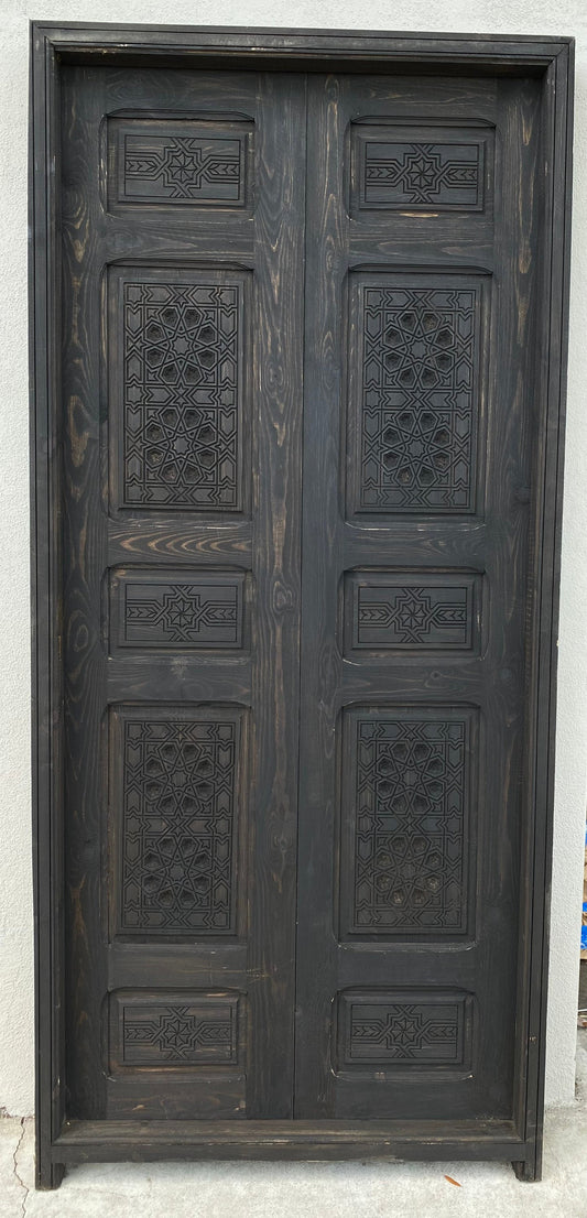 Handmade Moorish Carved Wooden Double Door, Andalusian Style (81" x 38")