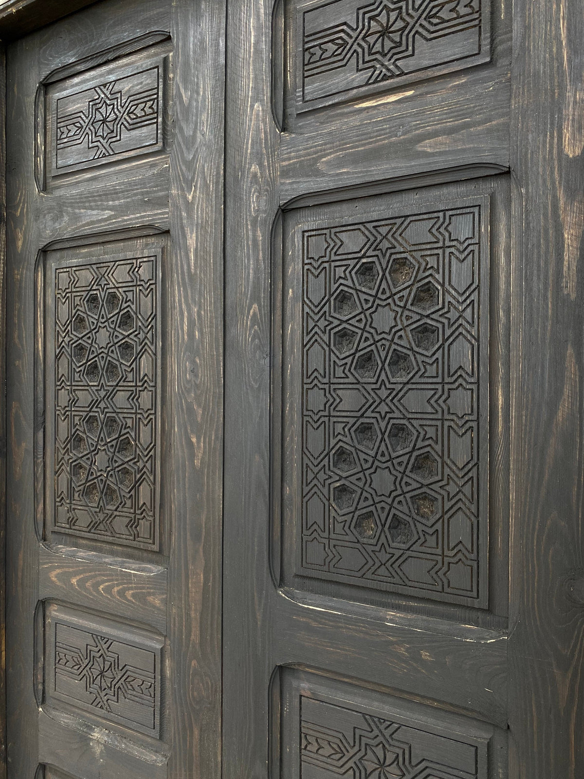 Handmade Moorish Carved Wooden Double Door, Andalusian Style (81" x 38")