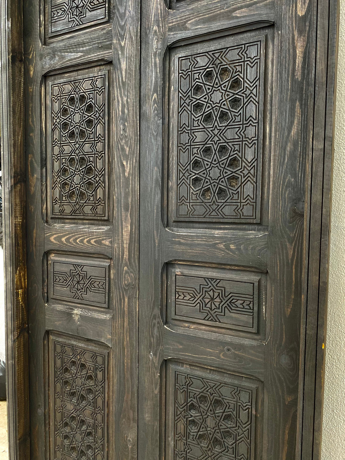 Handmade Moorish Carved Wooden Double Door, Andalusian Style (81" x 38")