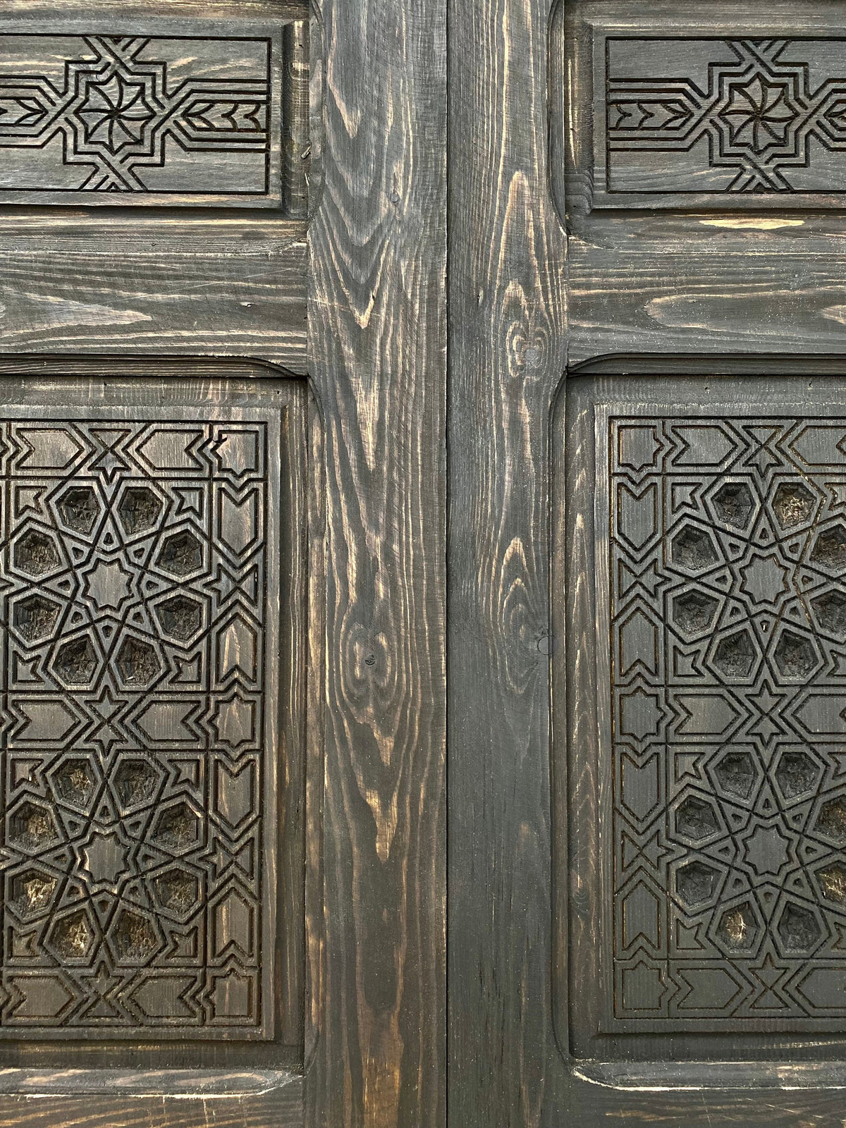 Handmade Moorish Carved Wooden Double Door, Andalusian Style (81" x 38")