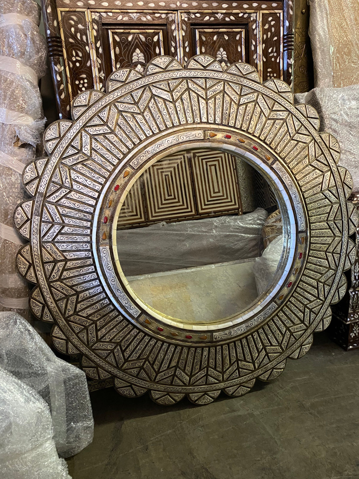 Handmade Moroccan Mirror: White Camel Bone Inlay, Middle Eastern Decor