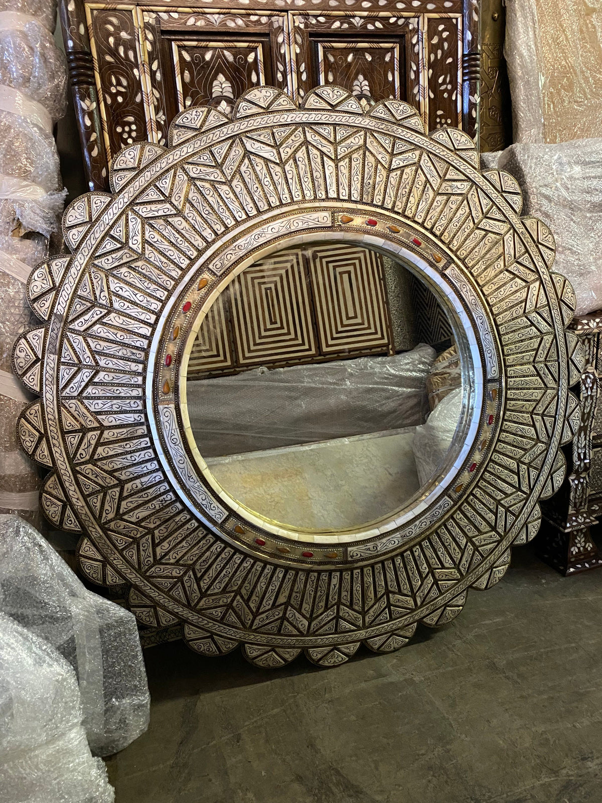 Handmade Moroccan Mirror: White Camel Bone Inlay, Middle Eastern Decor