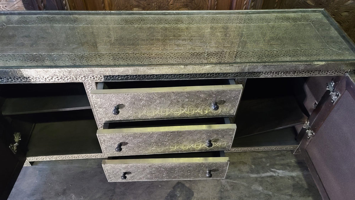 Handmade Moroccan Silver Metal Cabinet, Buffet Furniture