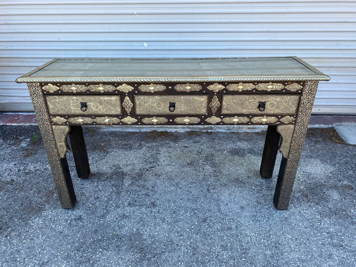 Handmade Moroccan Silver Console Cabinet, Moorish Dresser with Drawers
