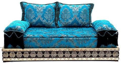 Blue Moroccan Daybed Sofa, Handmade Silver Metal Bench