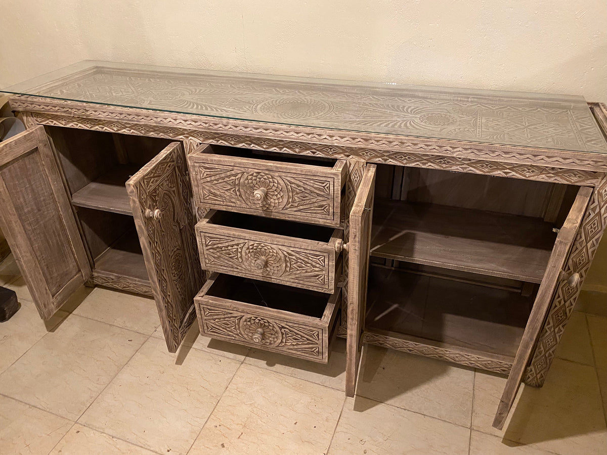 Handmade Moroccan Buffet, Carved Wood Cabinet, Moorish Dresser