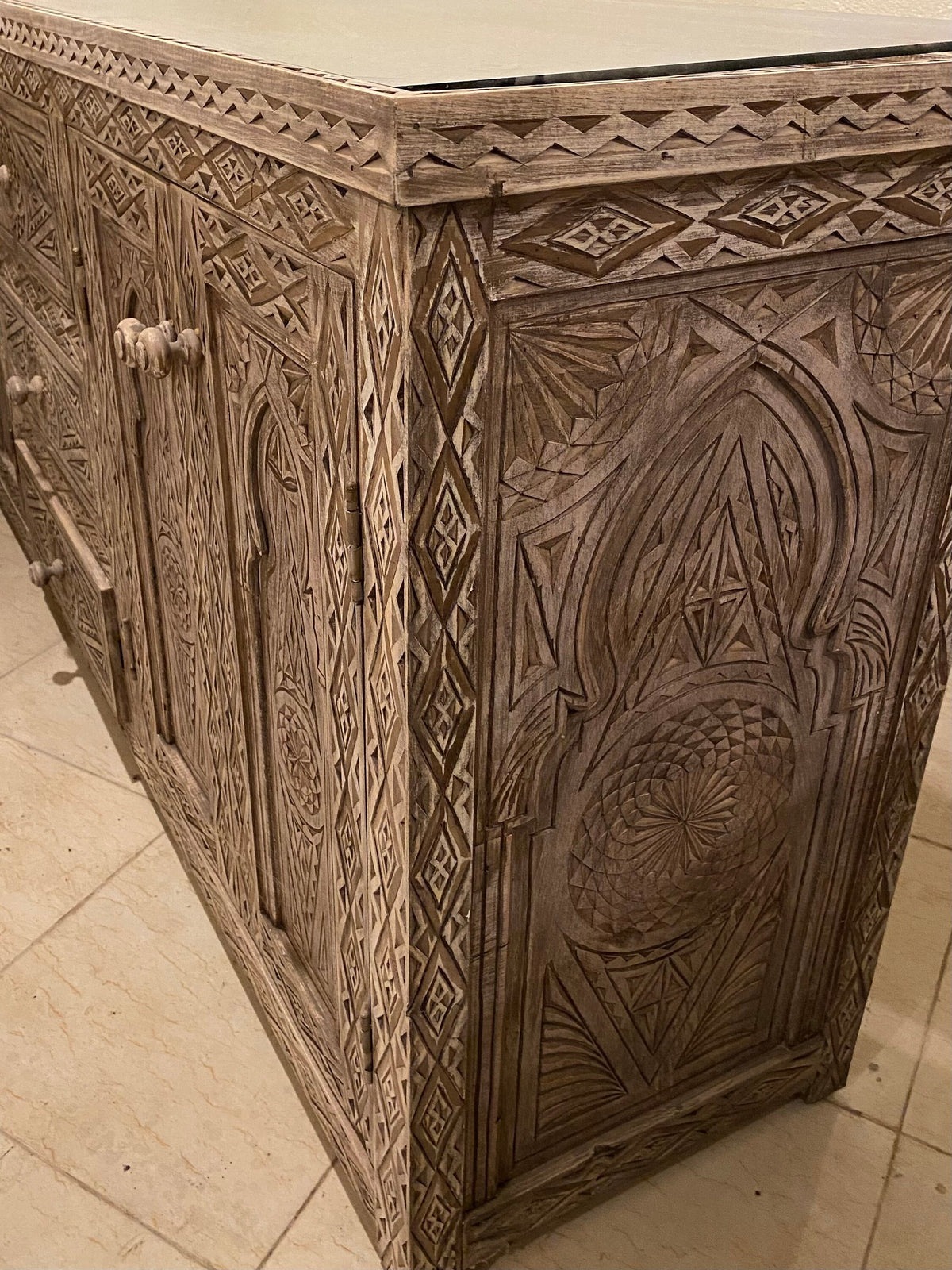 Handmade Moroccan Buffet, Carved Wood Cabinet, Moorish Dresser