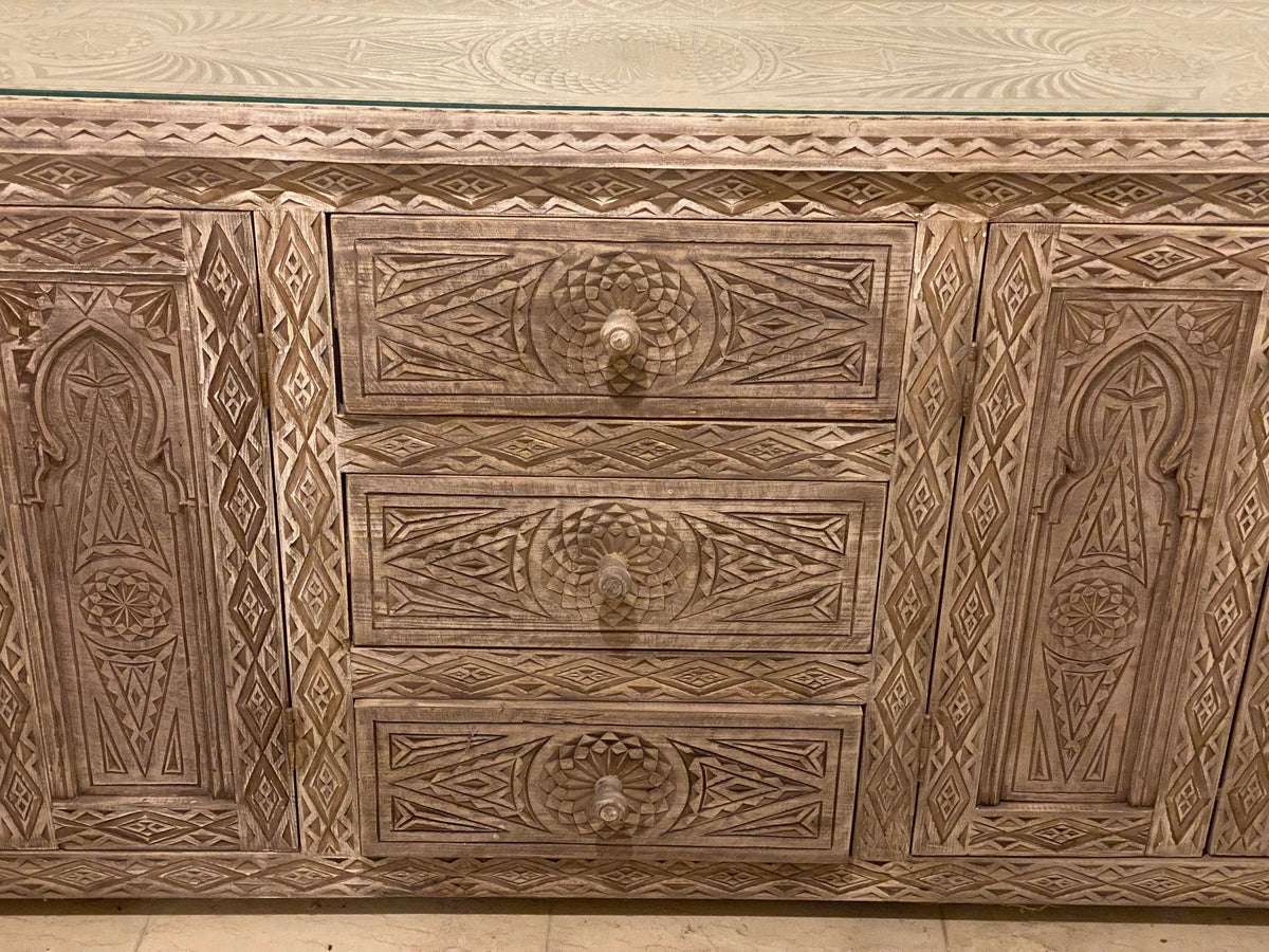 Handmade Moroccan Buffet, Carved Wood Cabinet, Moorish Dresser