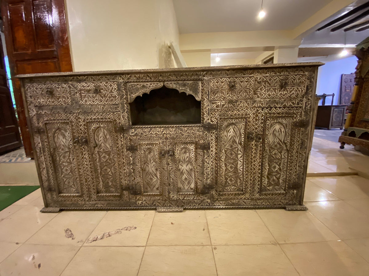 Handmade Moroccan Buffet: Carved Wooden Cabinet with Drawers