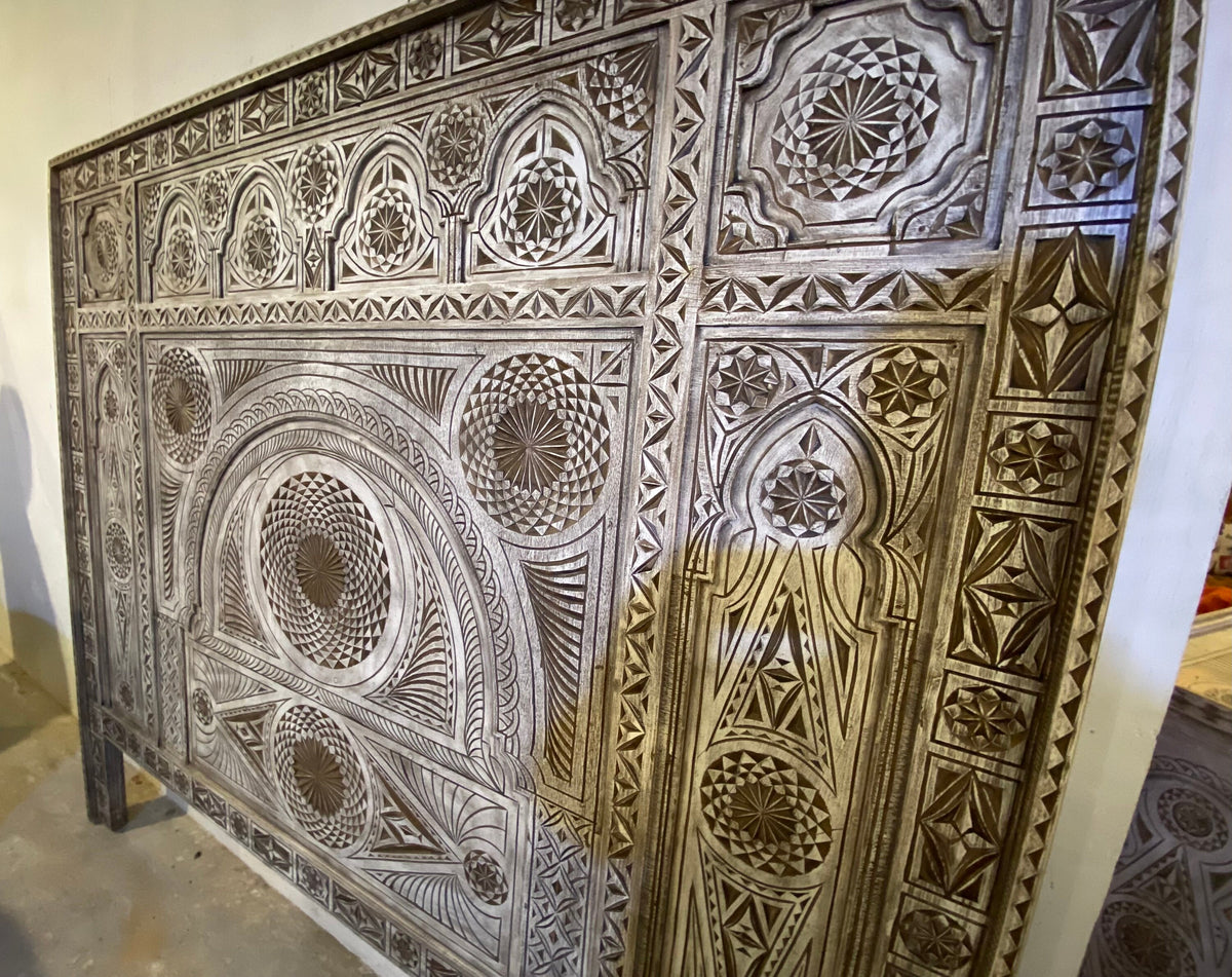 Handmade Moroccan Carved Headboard: Moorish Bedroom Furniture