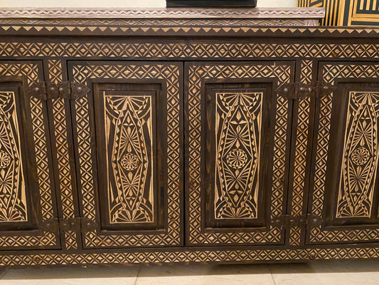 Handmade Carved Moroccan Cabinet, Ethnic Solid Wood Dresser, 204cm