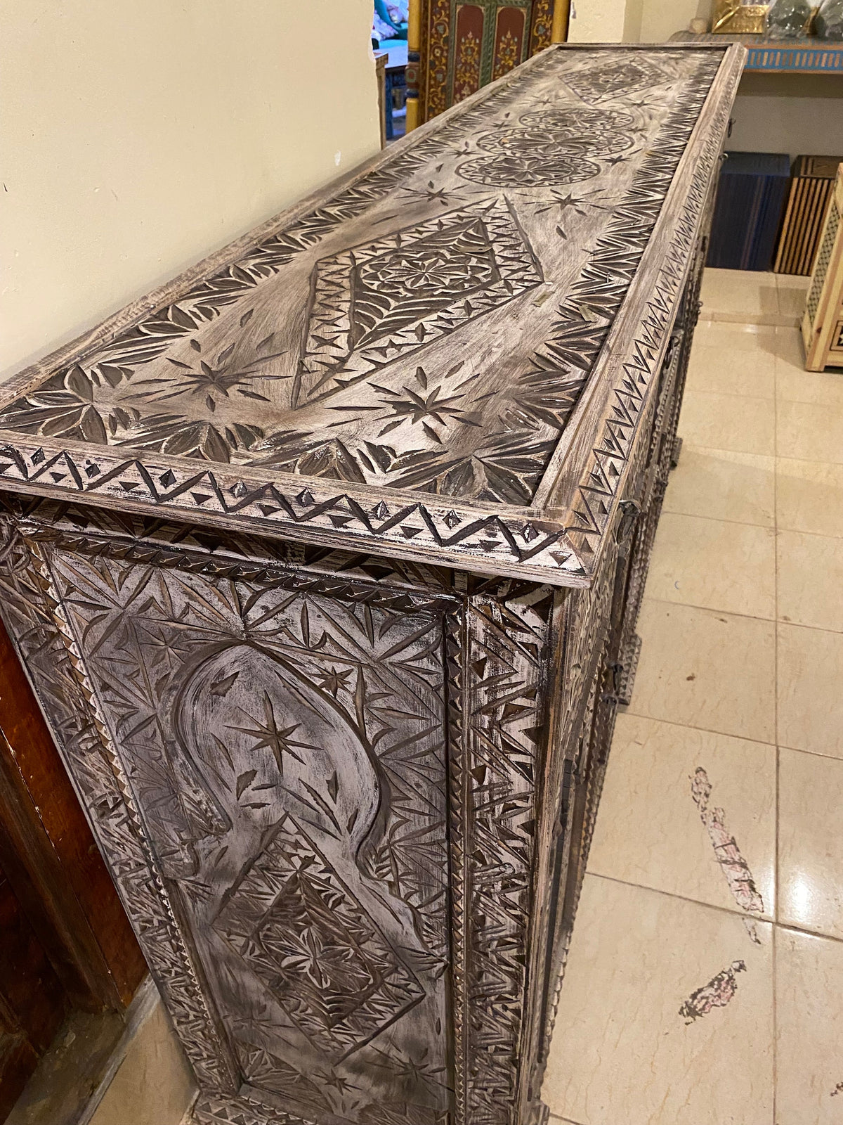 Handmade Moroccan Buffet: Carved Wooden Cabinet with Drawers