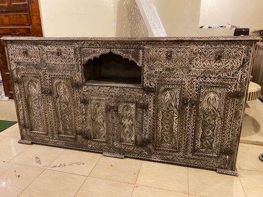 Handmade Moroccan Buffet: Carved Wooden Cabinet with Drawers