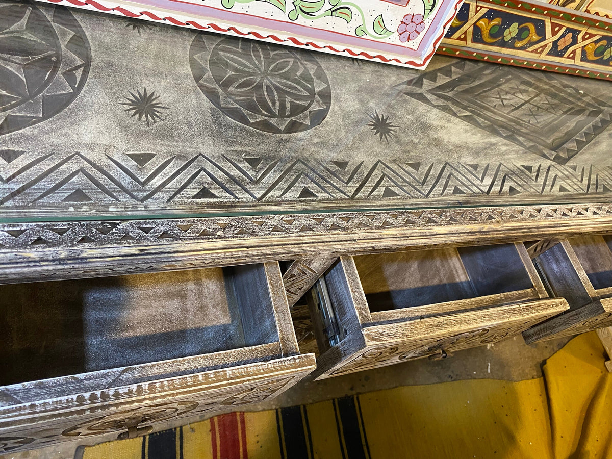 Handmade Carved Berber Wooden Credenza, Moroccan Buffet