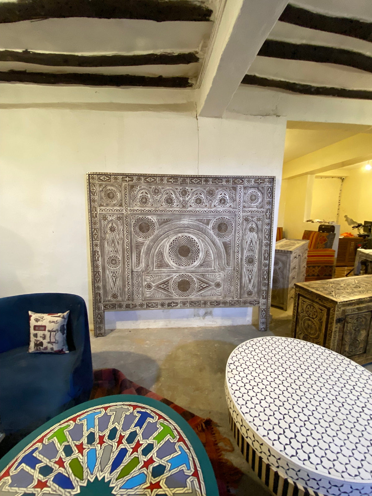 Handmade Moroccan Carved Headboard: Moorish Bedroom Furniture
